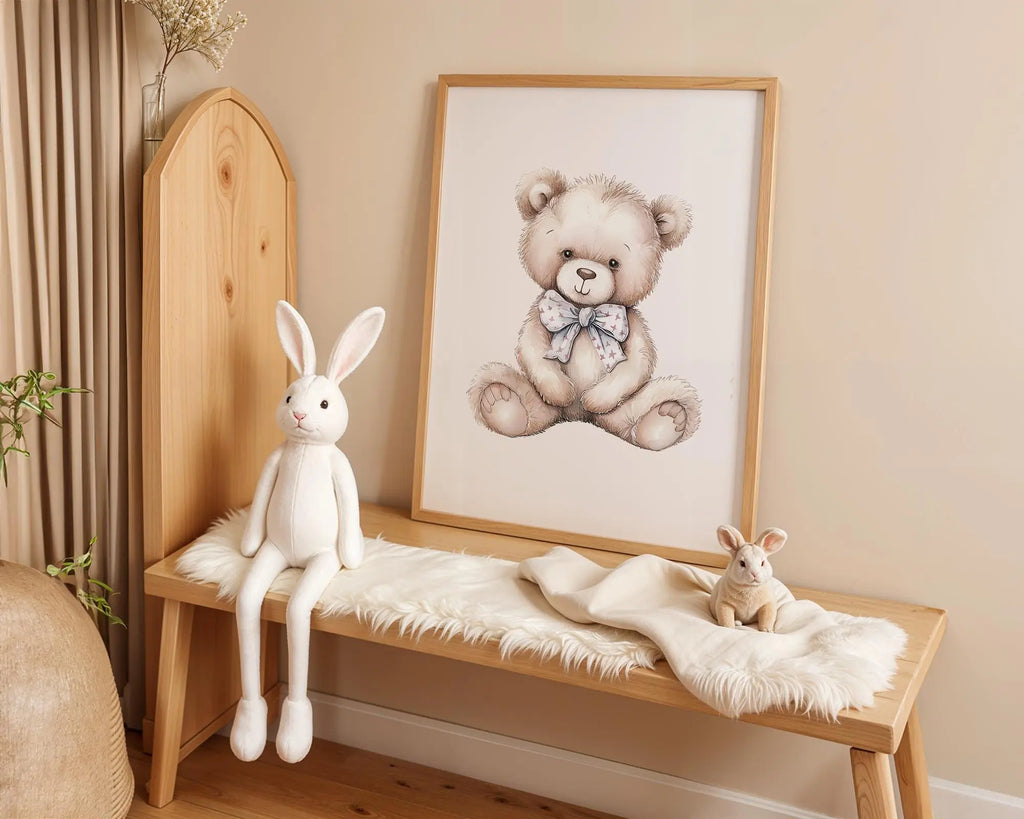 Playroom Ideas | Classic Teddy Bear Nursery Art – Neutral Baby Room Print wall art print, modern home decor, unframed artwork by Nomad & Nest