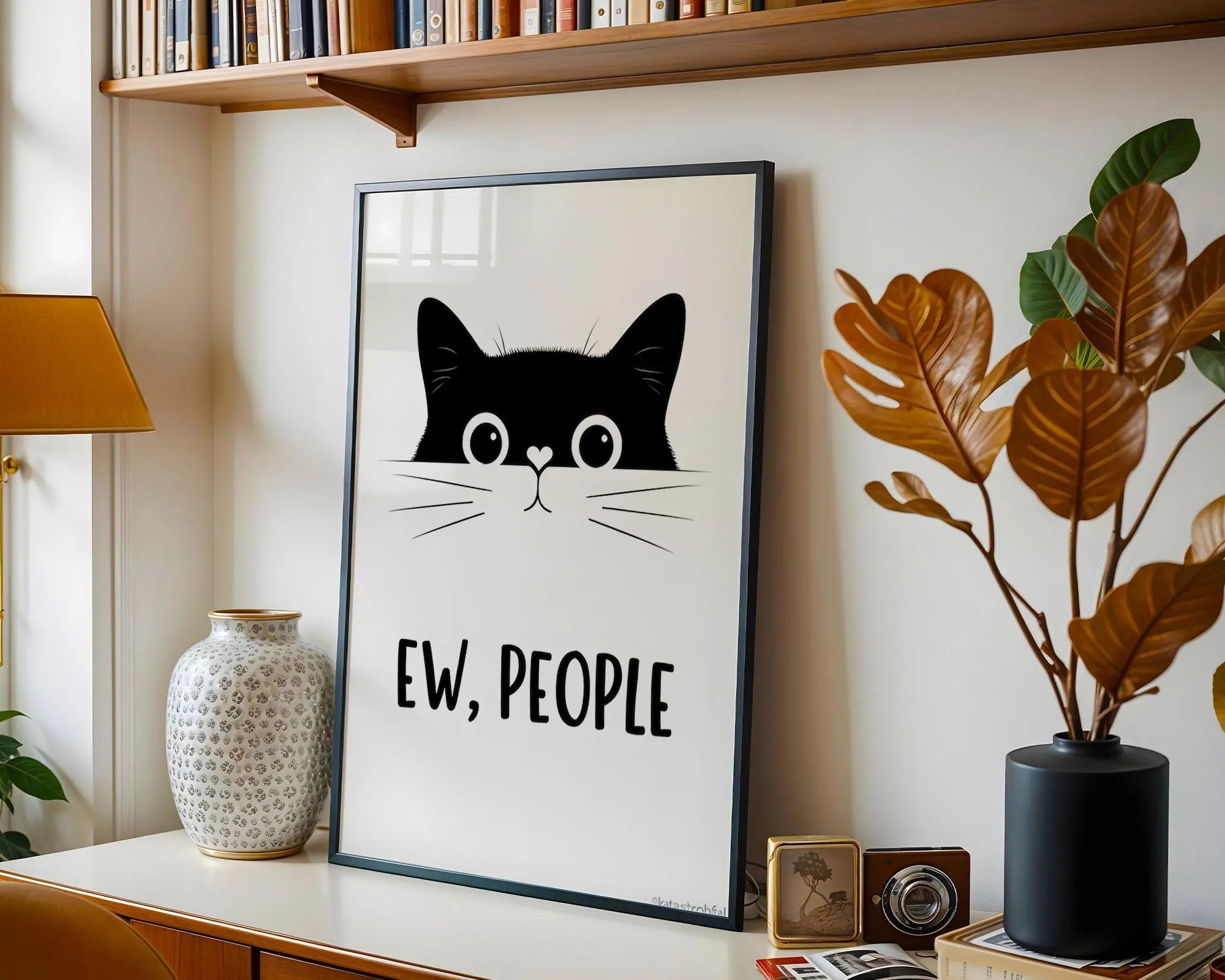 Positive Emotion | Ew People Cat Wall Art | Funny Cat Quote Print | Minimal Humor Poster wall art print, modern home decor, unframed artwork by Nomad & Nest