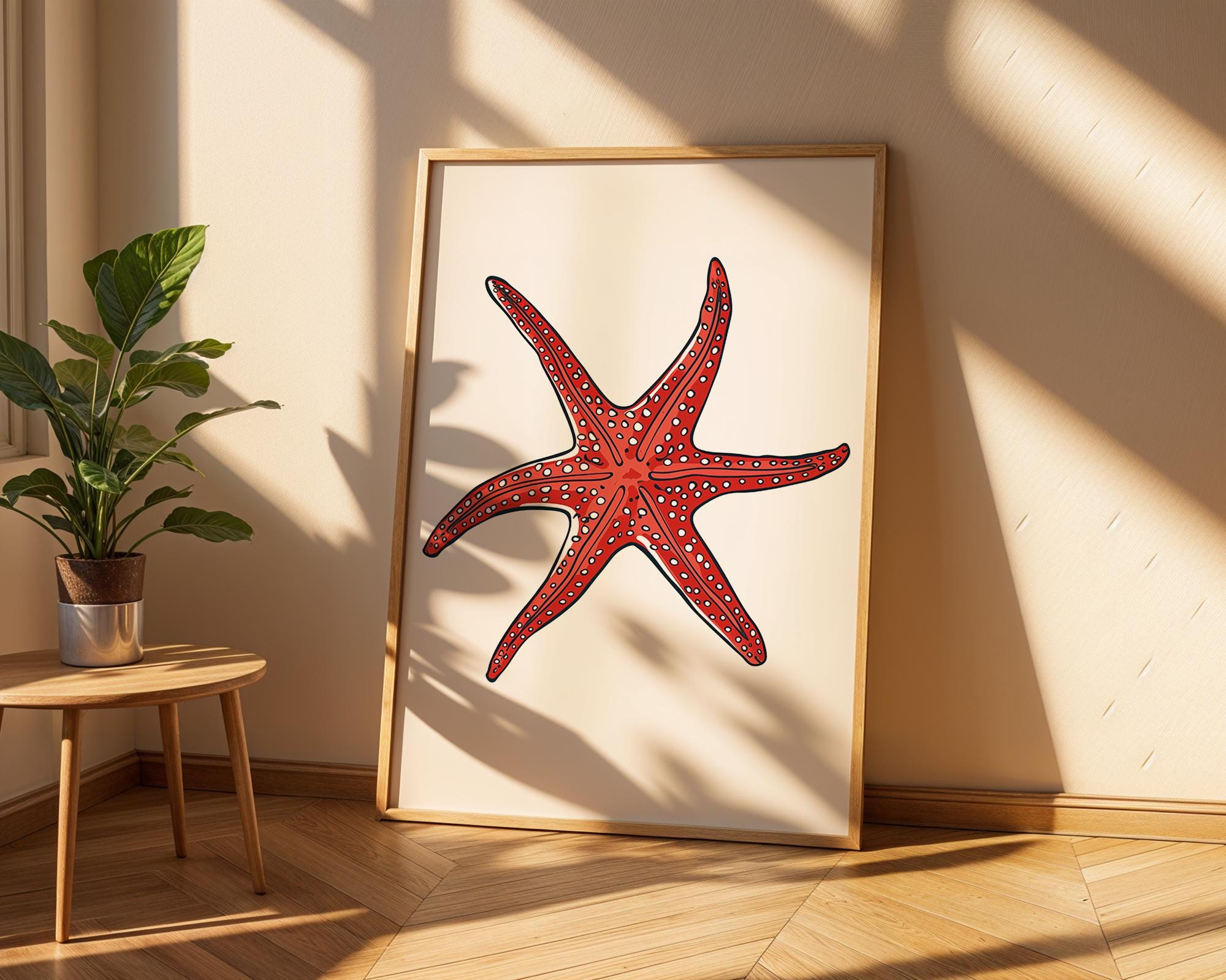 Bright Red Starfish Print, Coastal Sea Life Poster wall art print, modern home decor, unframed artwork by Nomad & Nest