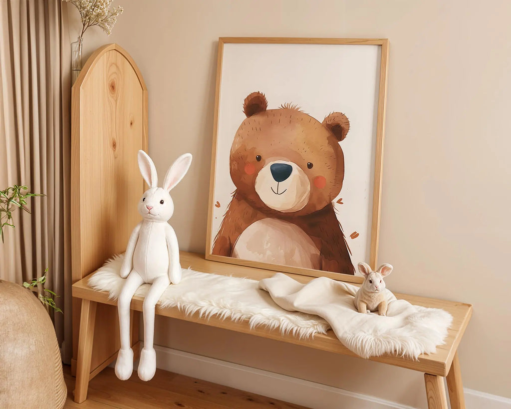 Playroom Ideas | Bear Portrait Nursery Wall Art | Neutral Woodland Animal Print wall art print, modern home decor, unframed artwork by Nomad & Nest