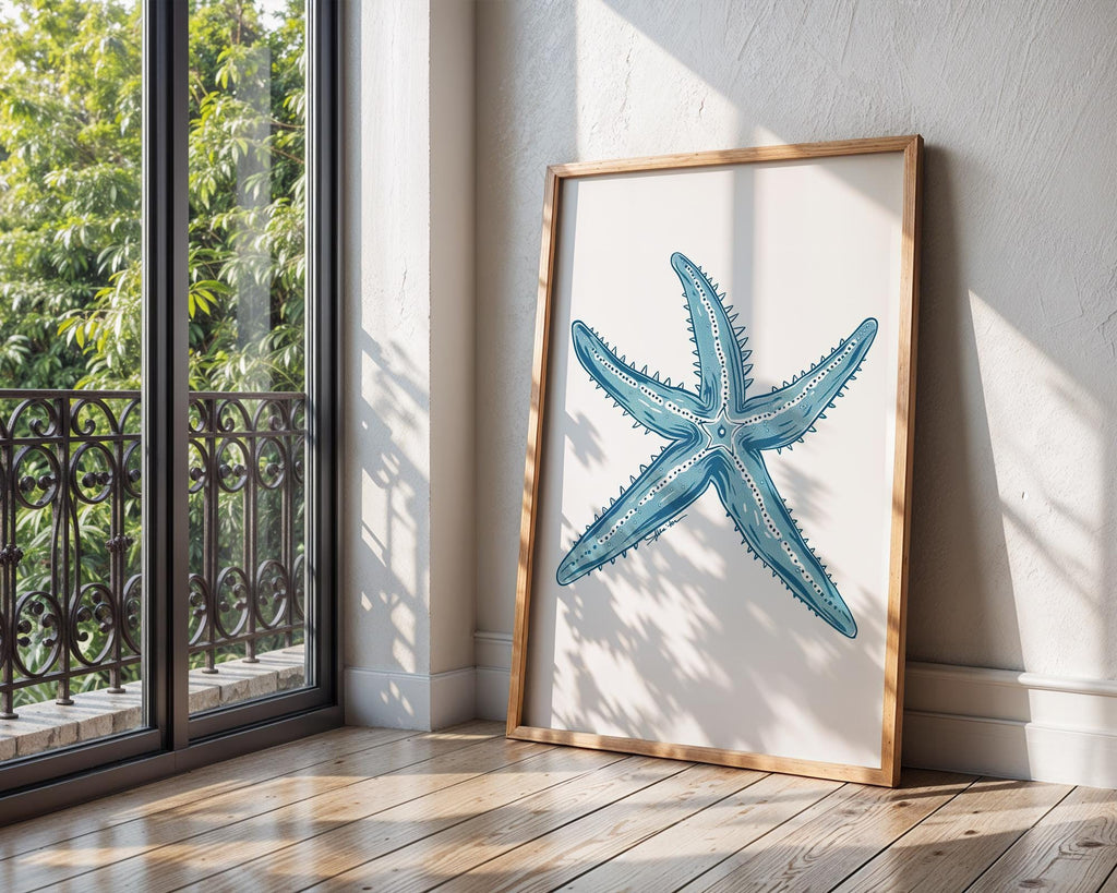 Blue Starfish Art Print | Coastal Nautical Home Decor wall art print, modern home decor, unframed artwork by Nomad & Nest