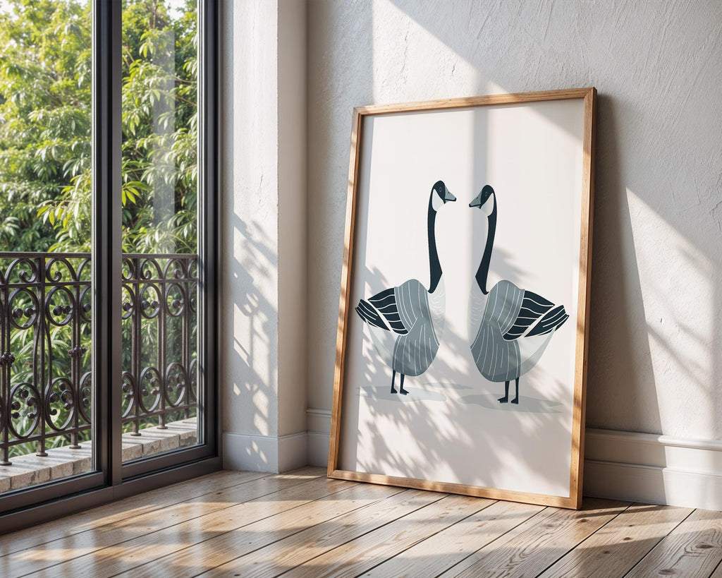 Blue Geese Print, Scandinavian Animal Illustration, Farmhouse Decor wall art print, modern home decor, unframed artwork by Nomad & Nest