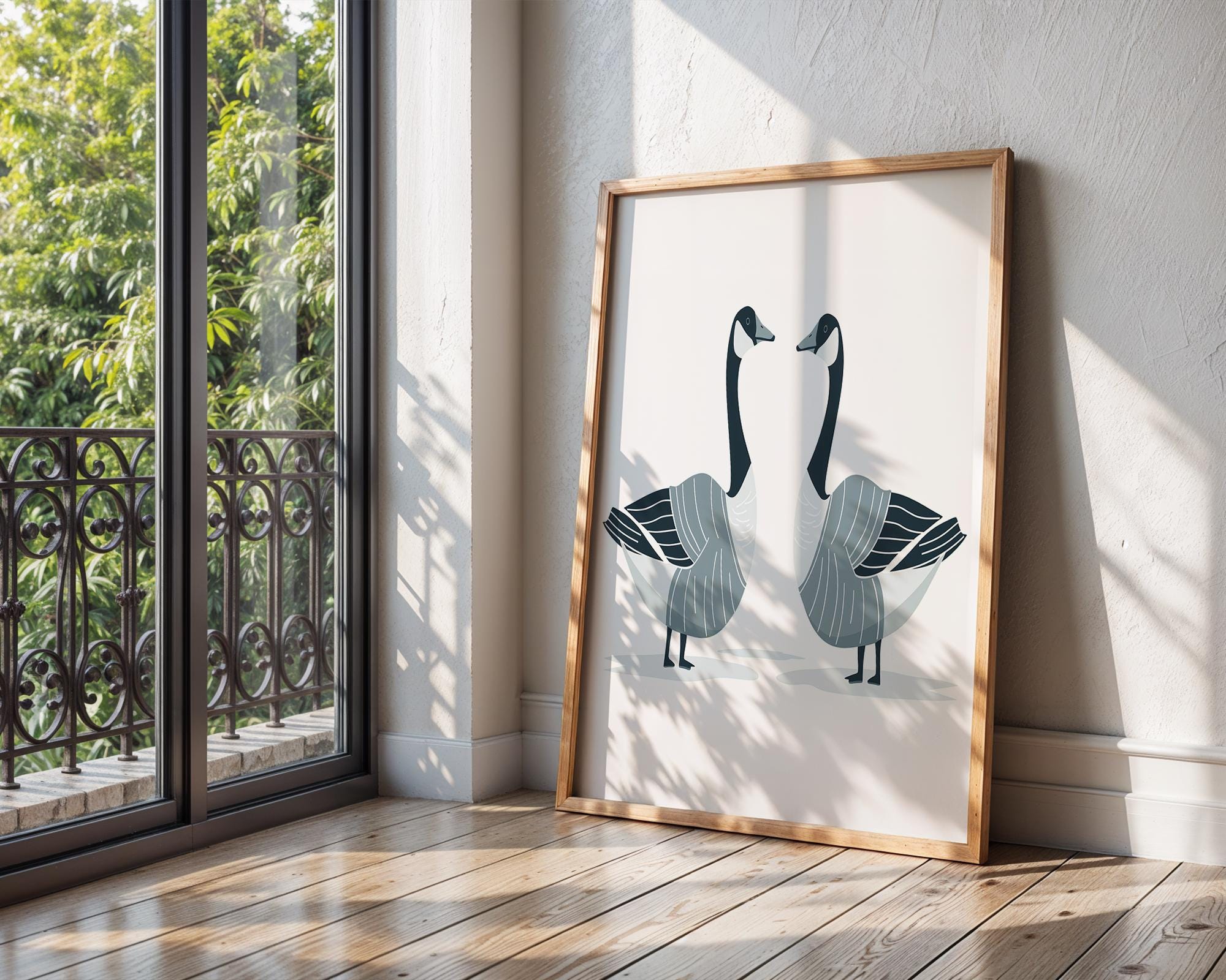 Blue Geese Print, Scandinavian Animal Illustration, Farmhouse Decor wall art print, modern home decor, unframed artwork by Nomad & Nest