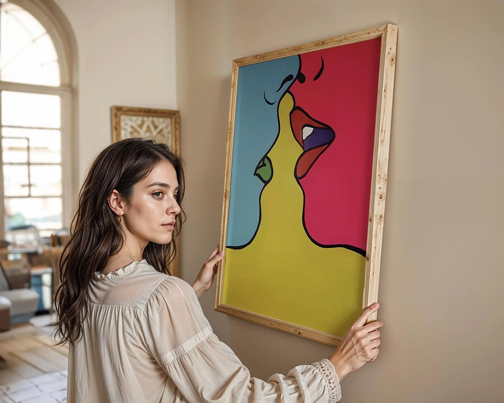Modern Pop Art | Abstract Kiss  Print | Colorful  Poster wall art print, modern home decor, unframed artwork by Nomad & Nest
