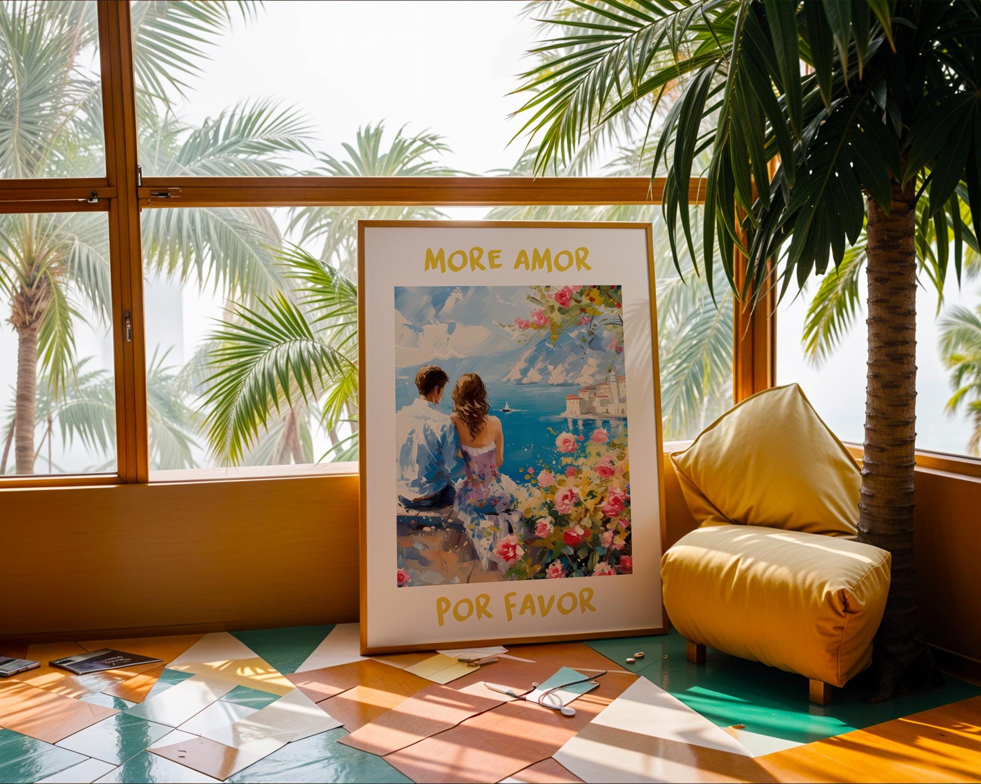 Colourful Prints | Seaside Love Painting Print | Romantic Couple, Roses, Coastal Art wall art print, modern home decor, unframed artwork by Nomad & Nest