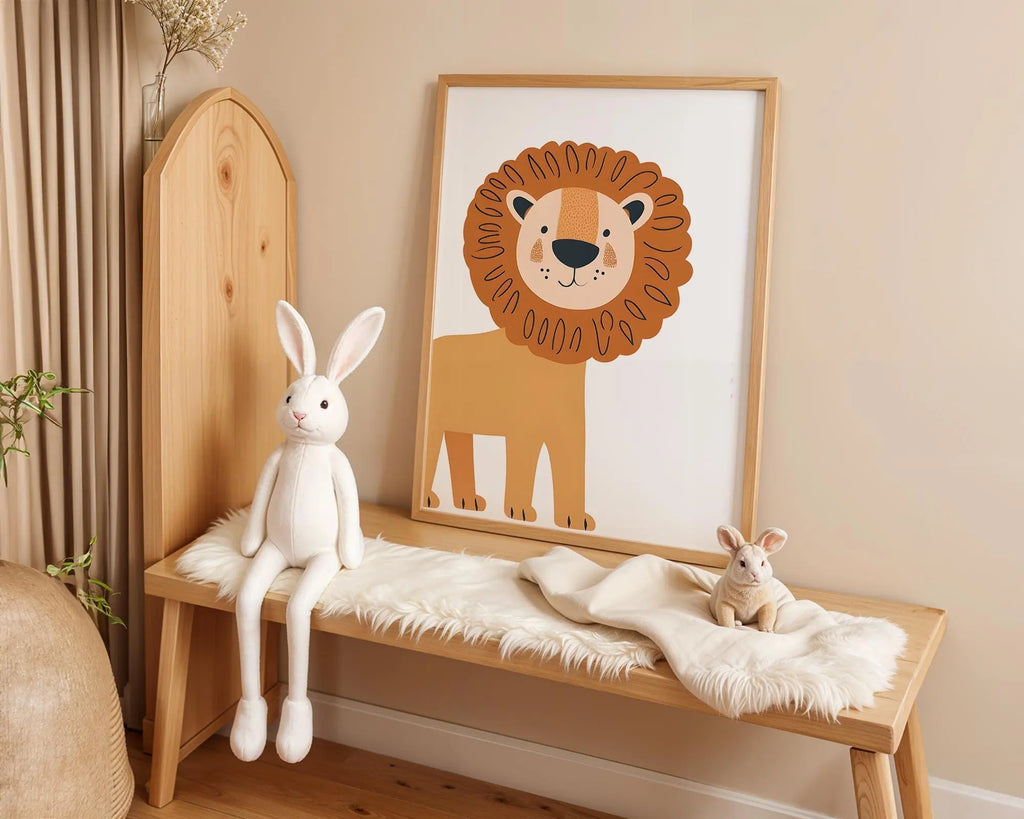 Playroom Ideas | Smiling Lion Nursery Wall Art | Safari Animal Baby Decor wall art print, modern home decor, unframed artwork by Nomad & Nest