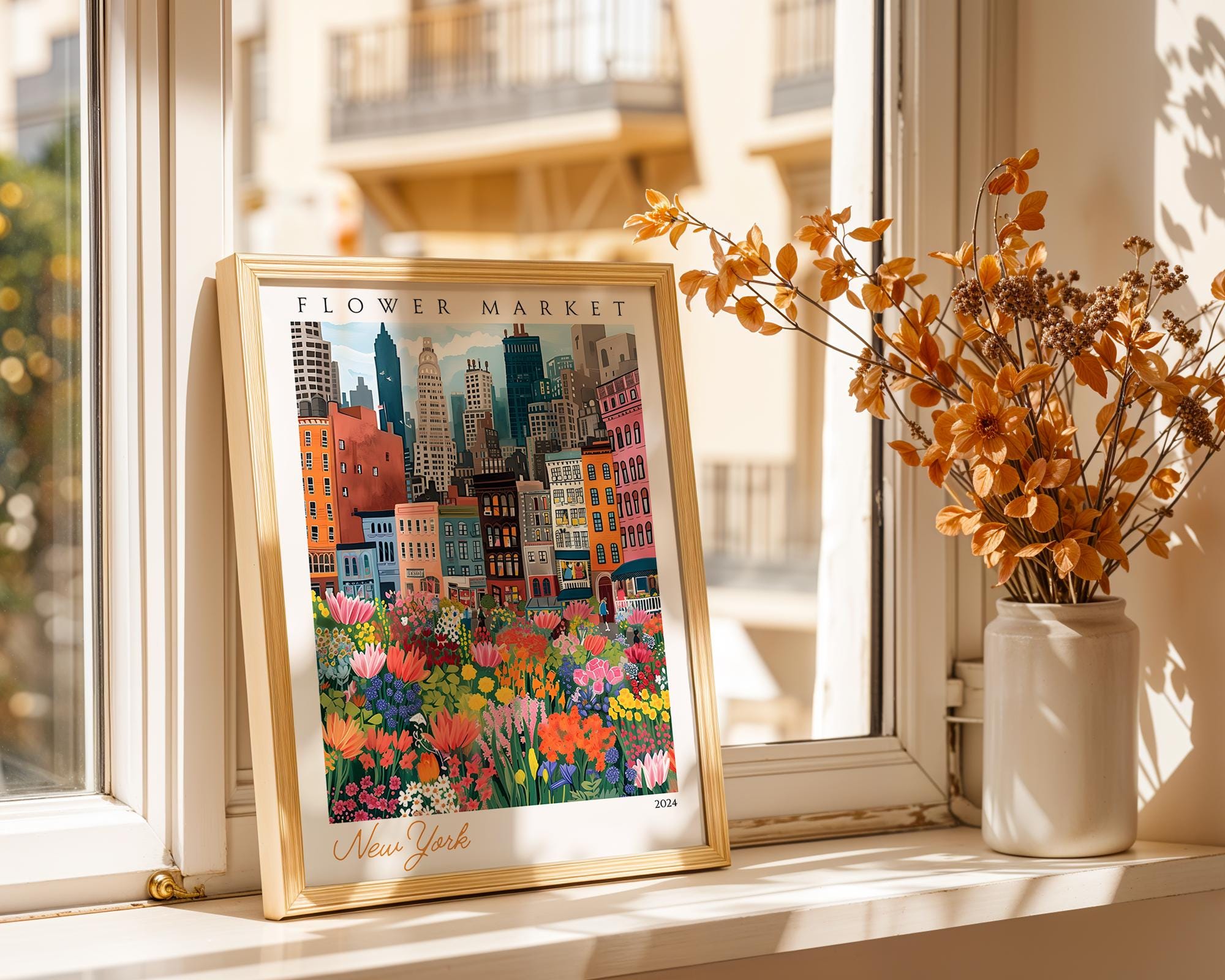 NYC Flower Market Poster | Colorful Botanical Print wall art print, modern home decor, unframed artwork by Nomad & Nest