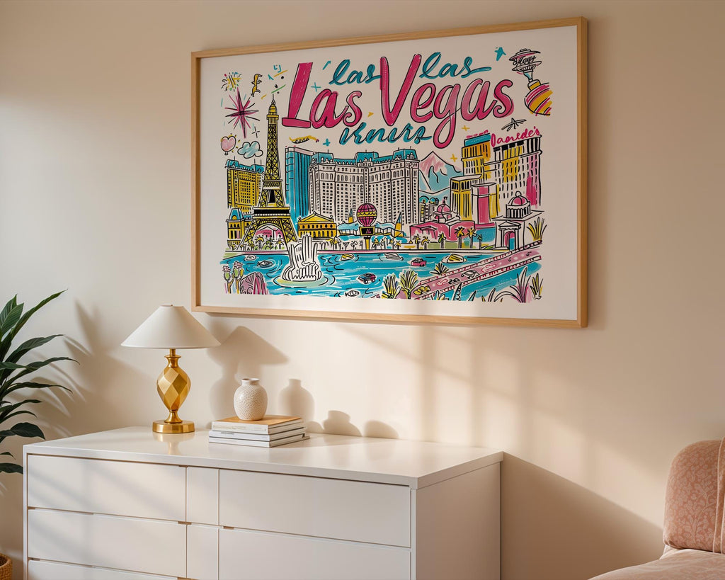 Las Vegas Cityscape Poster | Colorful Nevada Travel Art wall art print, modern home decor, unframed artwork by Nomad & Nest