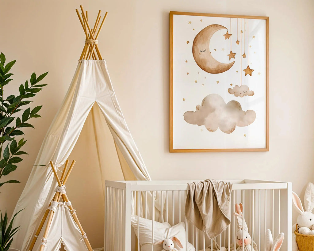 Playroom Ideas | Moon And Stars Nursery Wall Art | Boho Night Sky Print wall art print, modern home decor, unframed artwork by Nomad & Nest