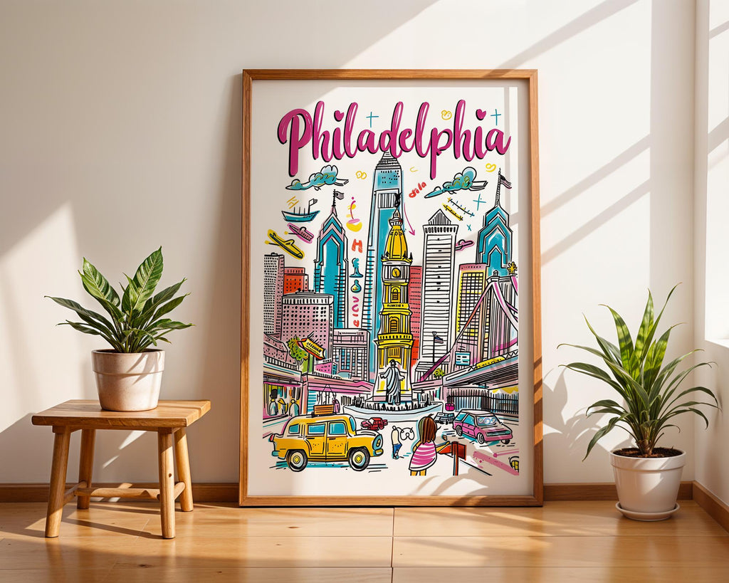 Philadelphia Travel Poster | Colorful City Skyline Art Print wall art print, modern home decor, unframed artwork by Nomad & Nest