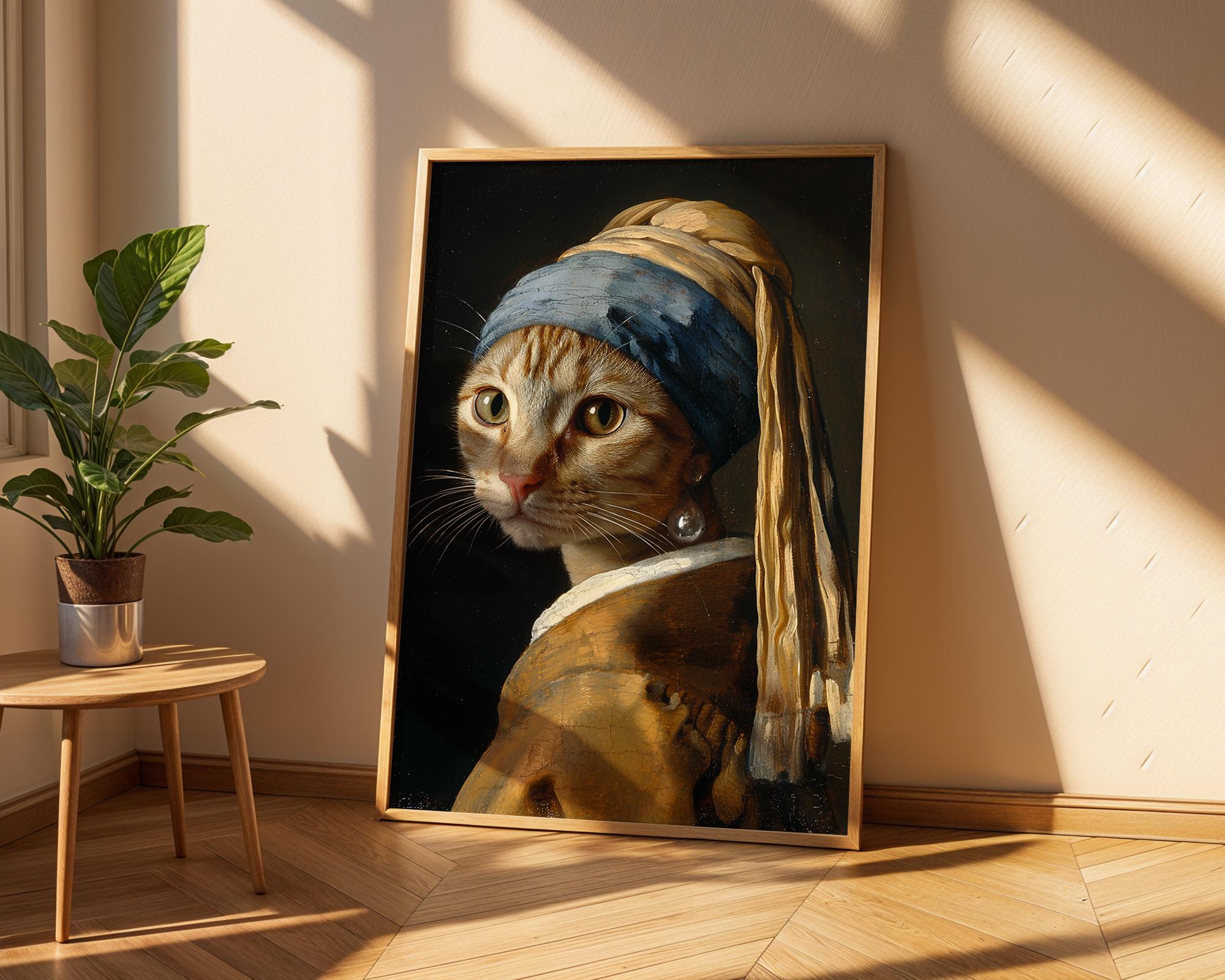 Cat Art Print | Girl with Pearl Earring Parody, Tabby Cat Wall Decor wall art print, modern home decor, unframed artwork by Nomad & Nest