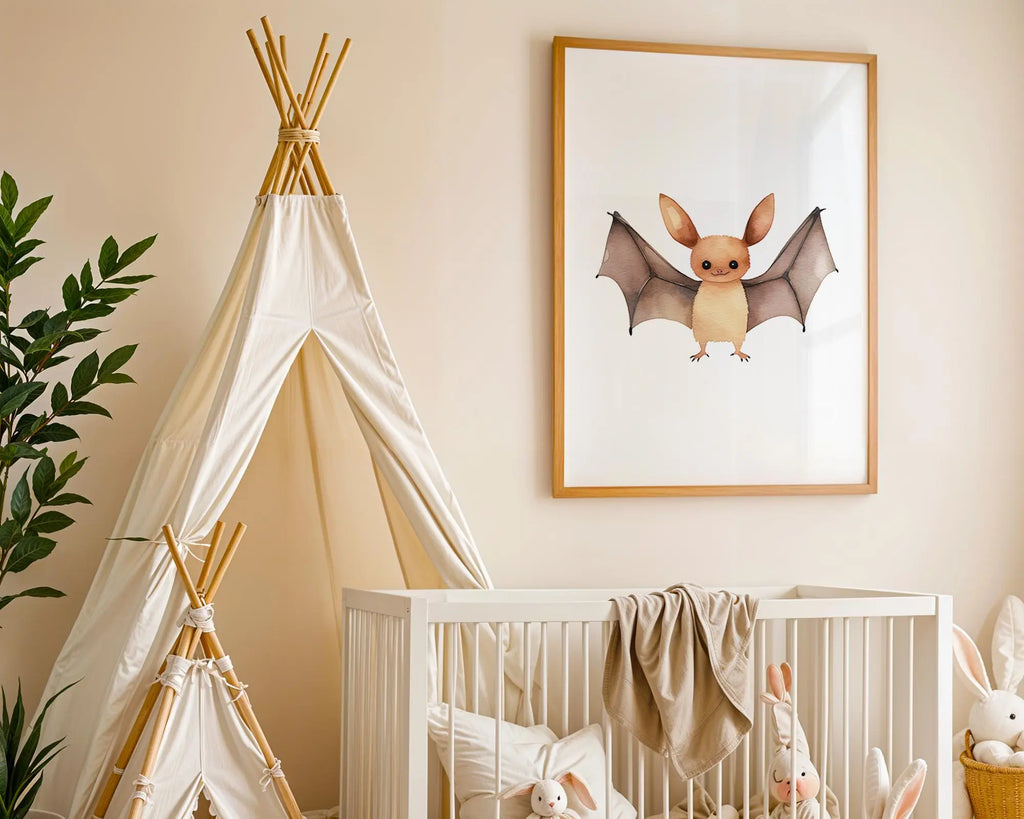 Playroom Ideas | Bat Nursery Wall Art | Woodland Animal Baby Illustration wall art print, modern home decor, unframed artwork by Nomad & Nest