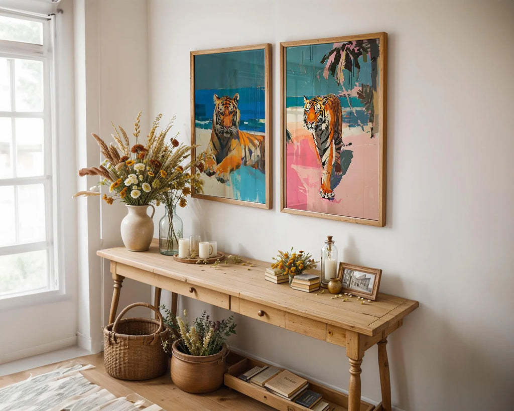 Colourful Prints | Tiger Beach Art Print Set – Modern Tropical Wall Decor wall art print, modern home decor, unframed artwork by Nomad & Nest