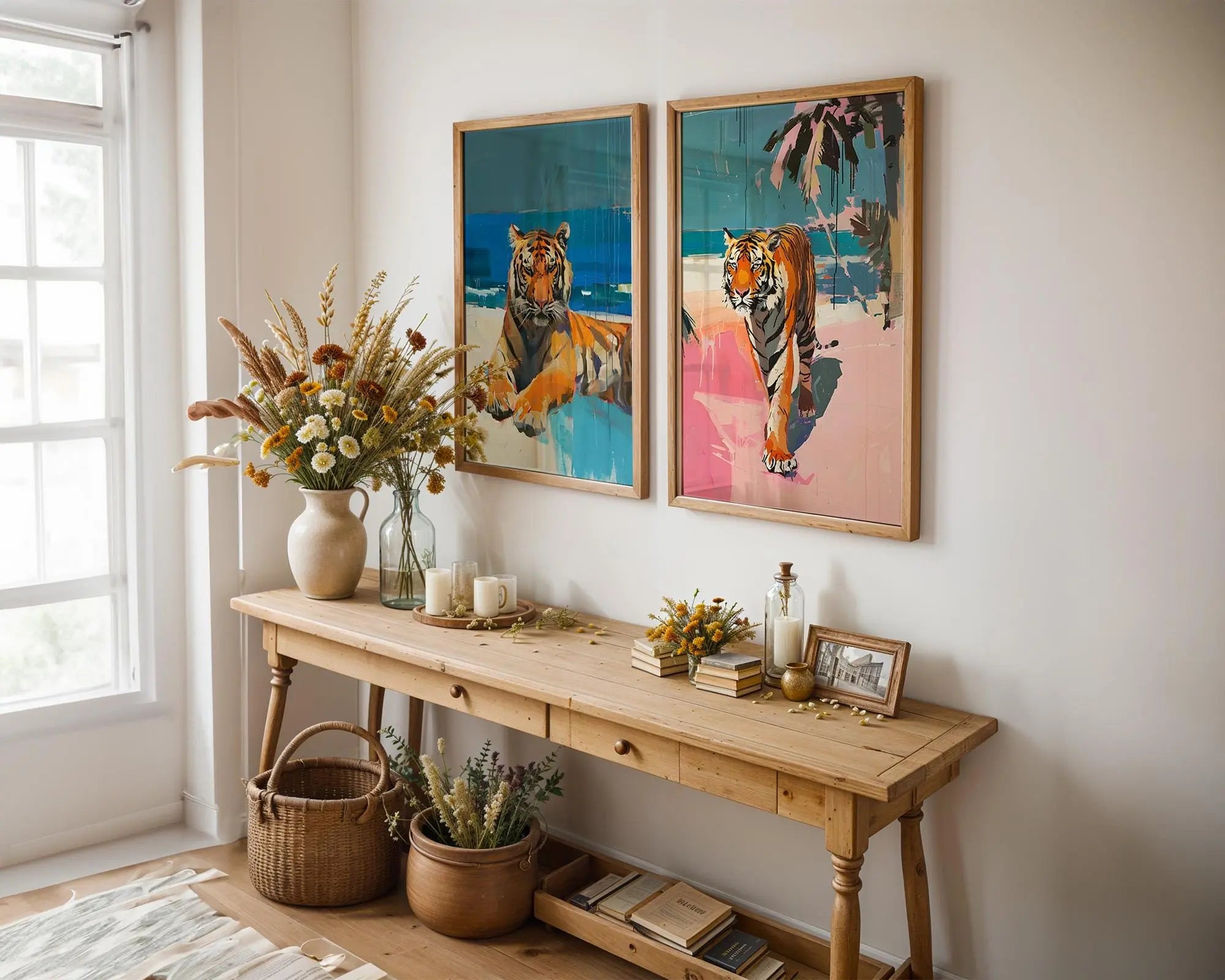 Colourful Prints | Tiger Beach Art Print Set – Modern Tropical Wall Decor wall art print, modern home decor, unframed artwork by Nomad & Nest