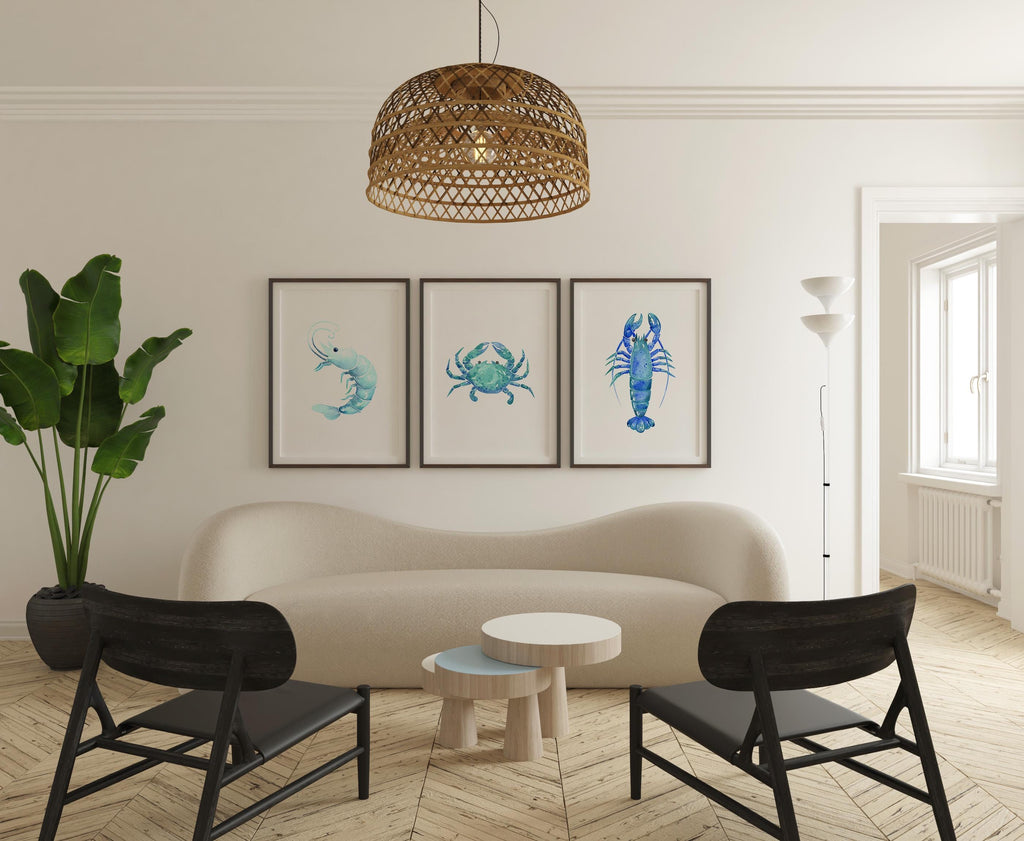 Colourful Prints | Watercolor Crab & Lobster Print Set • Coastal Kitchen Wall Art wall art print, modern home decor, unframed artwork by Nomad & Nest