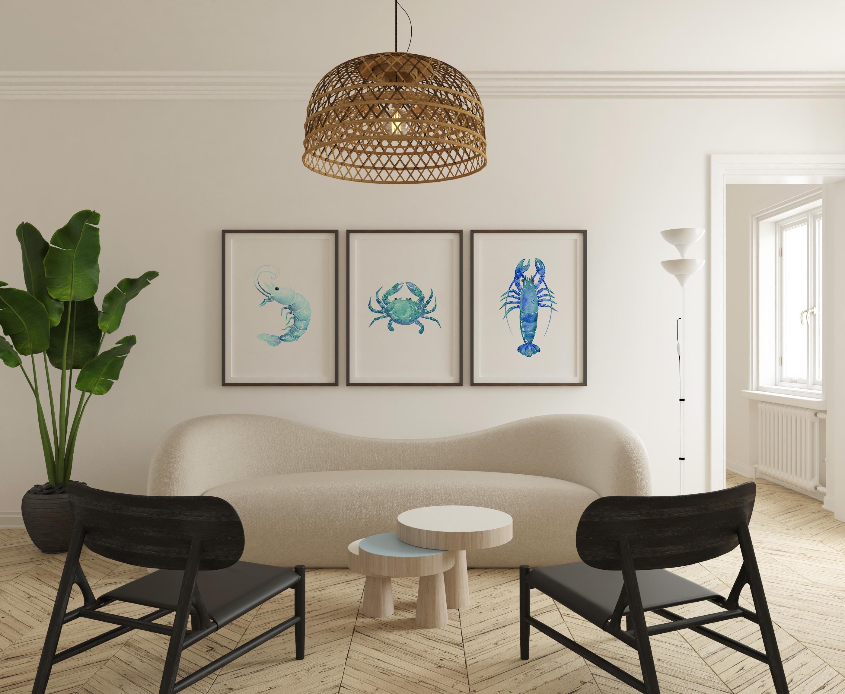 Colourful Prints | Watercolor Crab & Lobster Print Set • Coastal Kitchen Wall Art wall art print, modern home decor, unframed artwork by Nomad & Nest