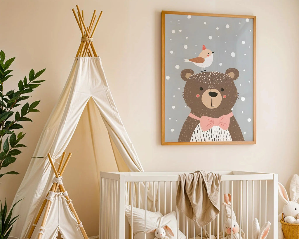 Playroom Ideas | Bear Nursery Wall Art | Woodland Animal Baby Illustration wall art print, modern home decor, unframed artwork by Nomad & Nest