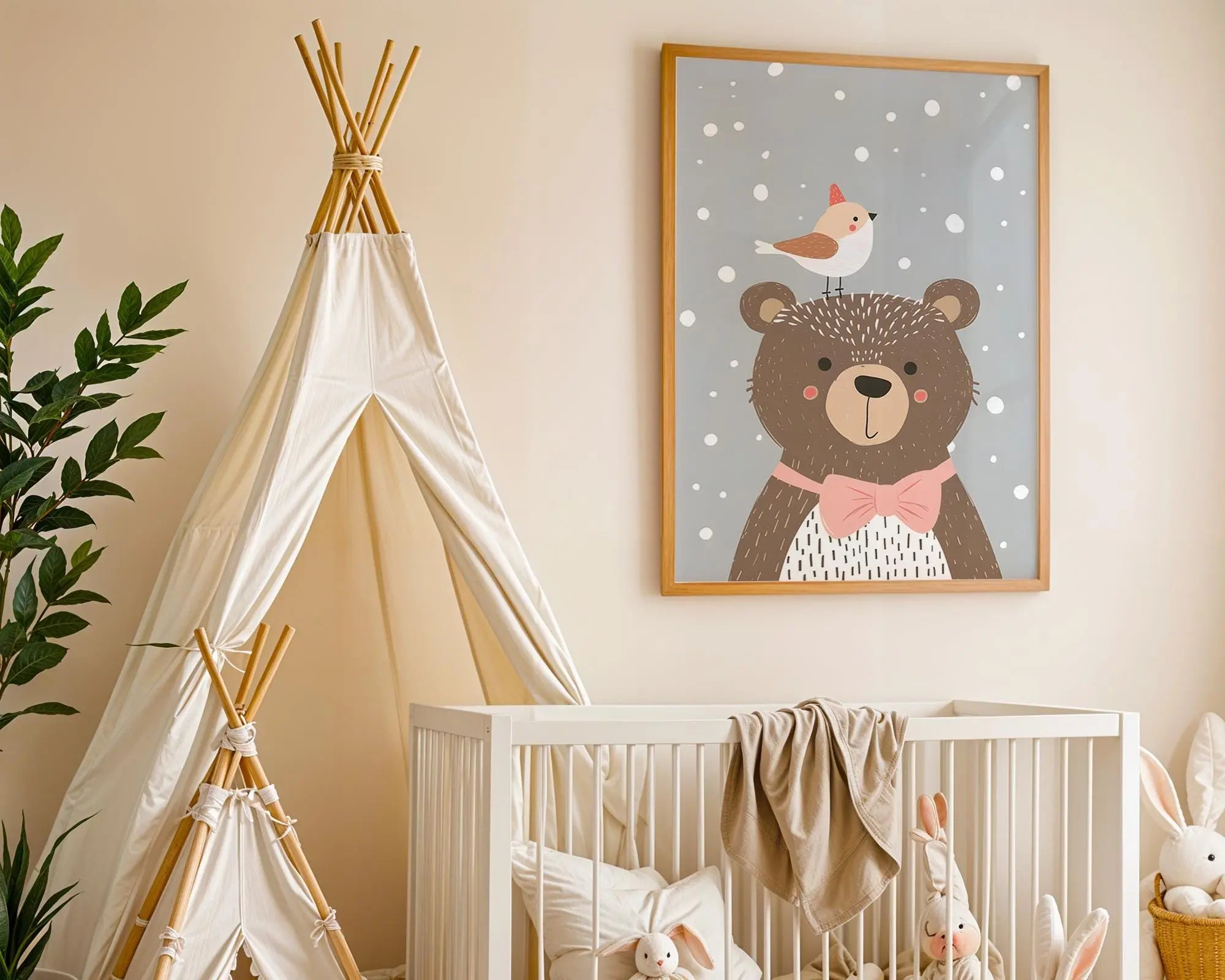 Playroom Ideas | Bear Nursery Wall Art | Woodland Animal Baby Illustration wall art print, modern home decor, unframed artwork by Nomad & Nest