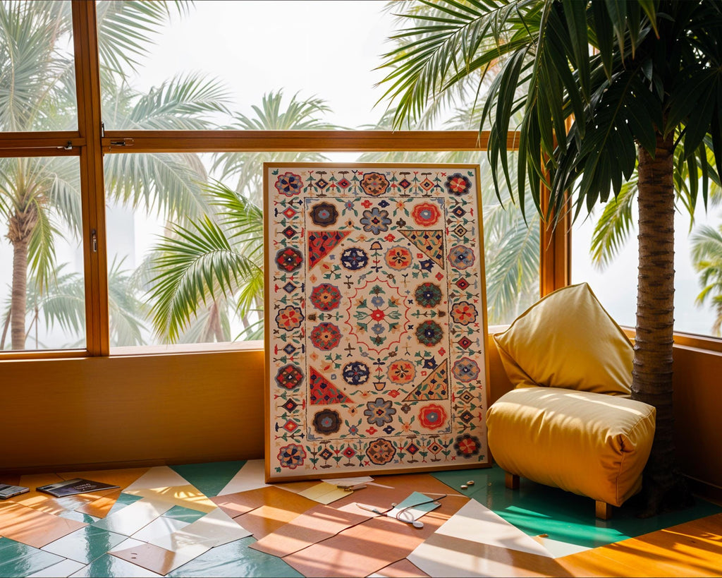 Folk Art Rug Print | Bohemian Textile Poster wall art print, modern home decor, unframed artwork by Nomad & Nest