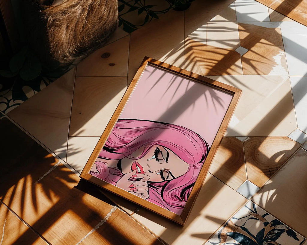 Modern Pop Art | Pink  Girl Print | Retro Comic Book Style Portrait wall art print, modern home decor, unframed artwork by Nomad & Nest