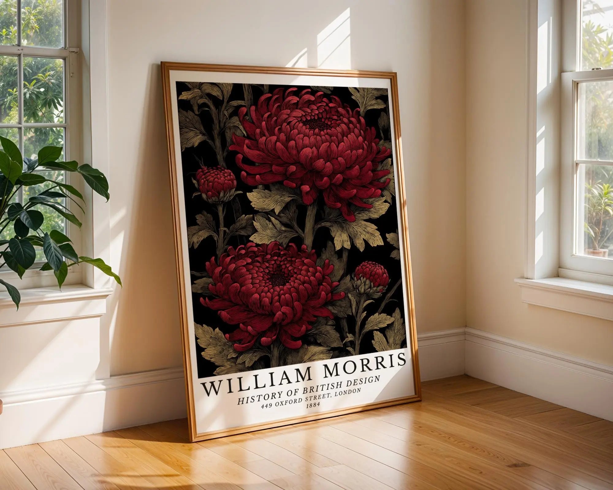 William Morris Print Red Chrysanthemum Art  • Vintage Botanical Poster wall art print, modern home decor, unframed artwork by Nomad & Nest