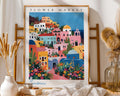 Santorini Flower Market Art Print | Colourful Greek Island Travel Poster wall art print, modern home decor, unframed artwork by Nomad & Nest