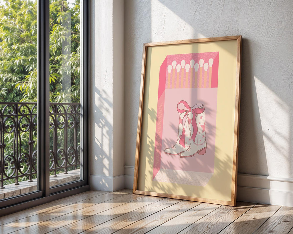 Pink Cowboy Boots Art Print | Whimsical Western Nursery Decor wall art print, modern home decor, unframed artwork by Nomad & Nest