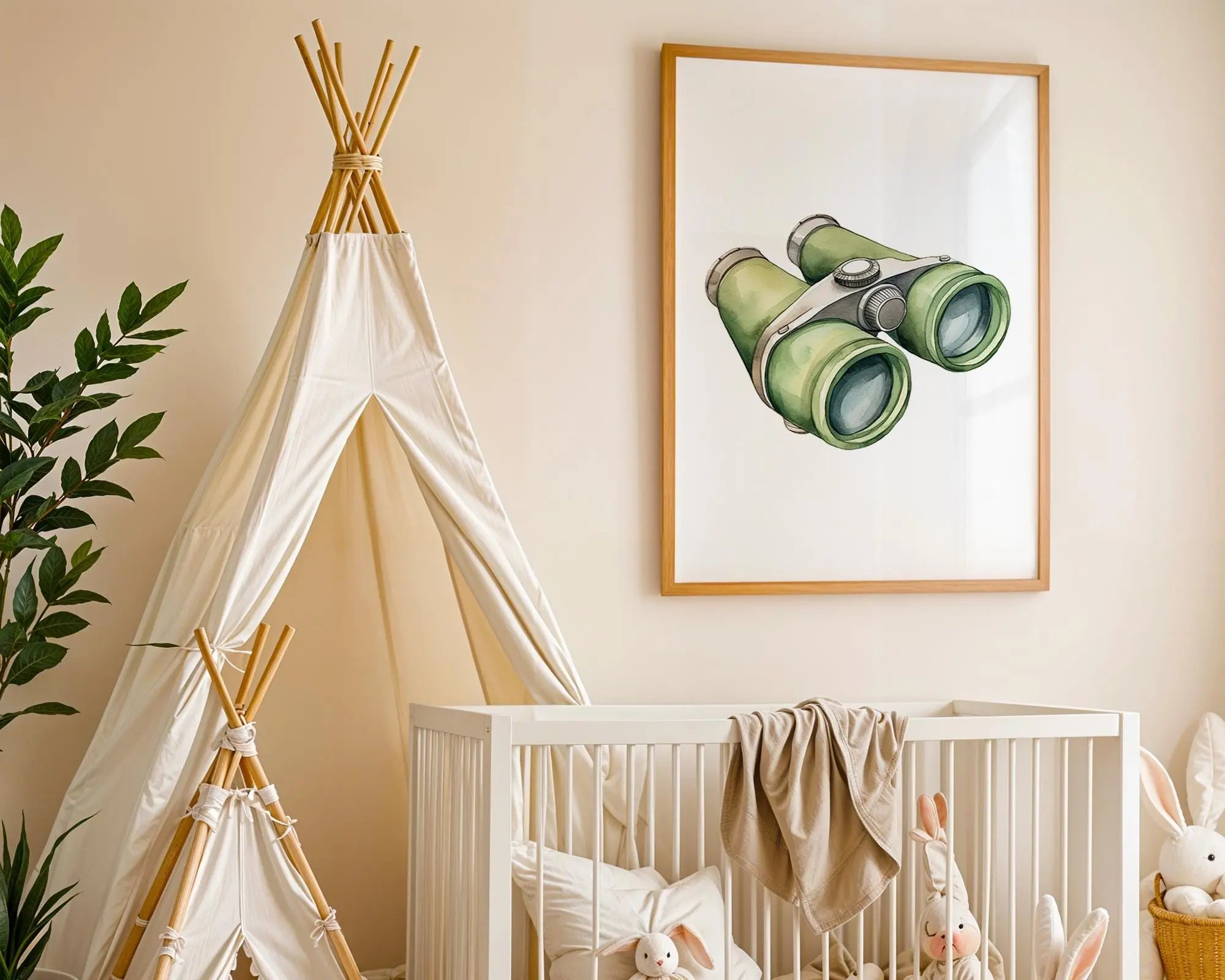 Playroom Ideas | Green Binoculars Nursery Wall Art Adventure Decor Print wall art print, modern home decor, unframed artwork by Nomad & Nest