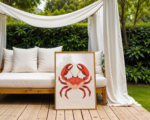 Bold Red Crab Art Print | Coastal Nautical Decor wall art print, modern home decor, unframed artwork by Nomad & Nest