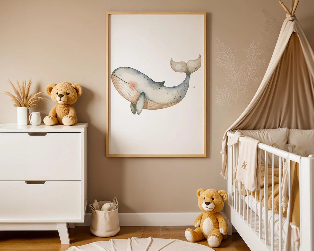 Playroom Ideas | Whale Nursery Wall Art | Ocean Animal Blue Sea Baby Decor wall art print, modern home decor, unframed artwork by Nomad & Nest