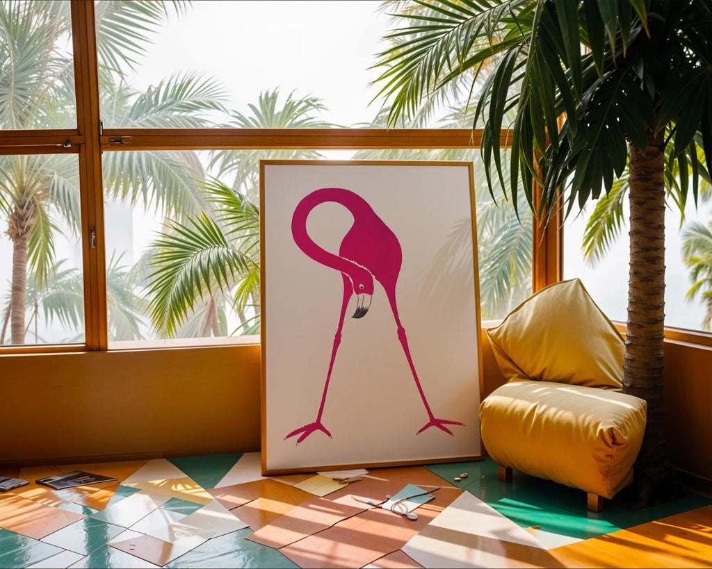 Pink Flamingo Art Print | Modern Tropical Home Decor wall art print, modern home decor, unframed artwork by Nomad & Nest