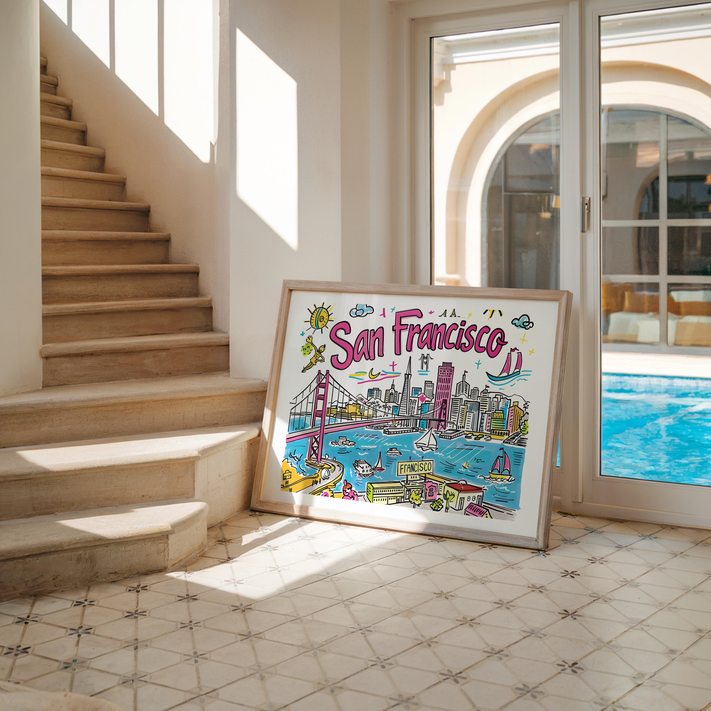 San Francisco Print | Colorful Cityscape Wall Art | Golden Gate Bridge Poster wall art print, modern home decor, unframed artwork by Nomad & Nest