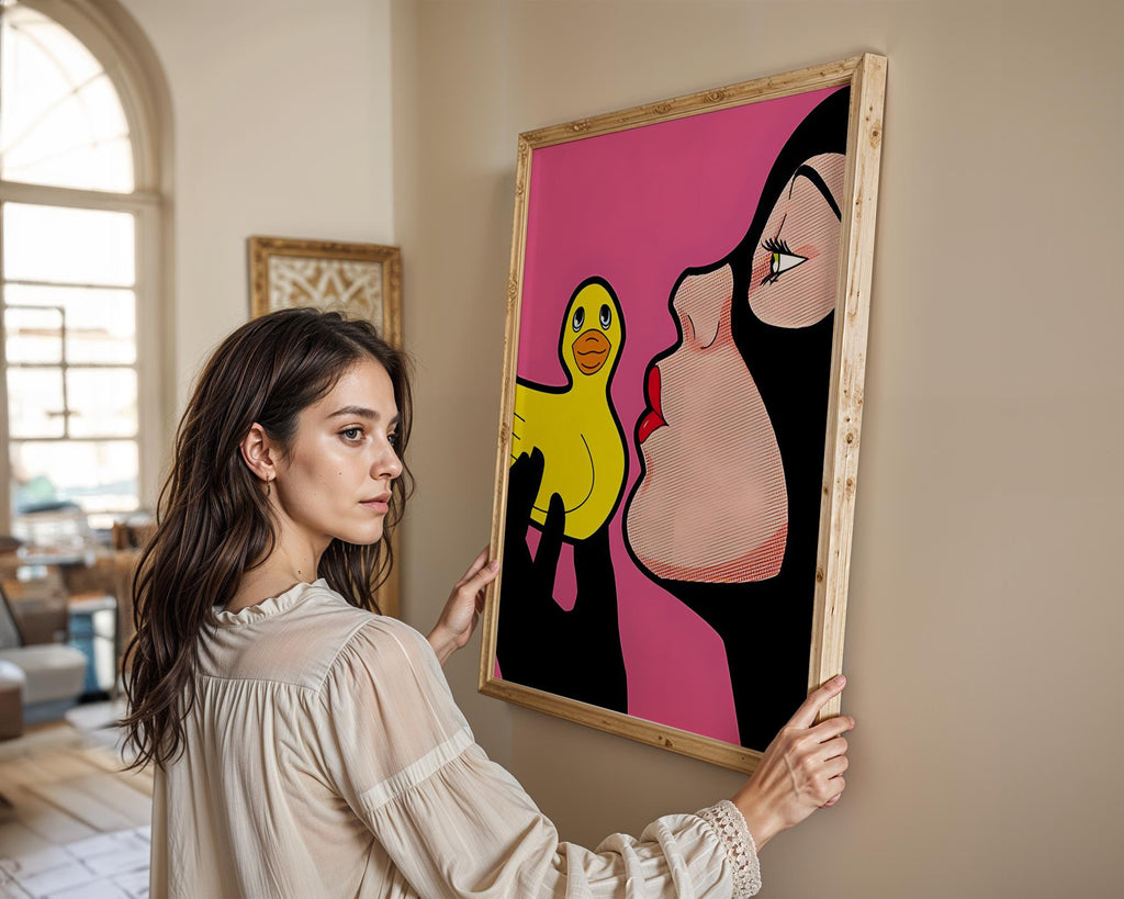 Modern Pop Art | Woman with Rubber Duck Print | Retro Comic Style wall art print, modern home decor, unframed artwork by Nomad & Nest
