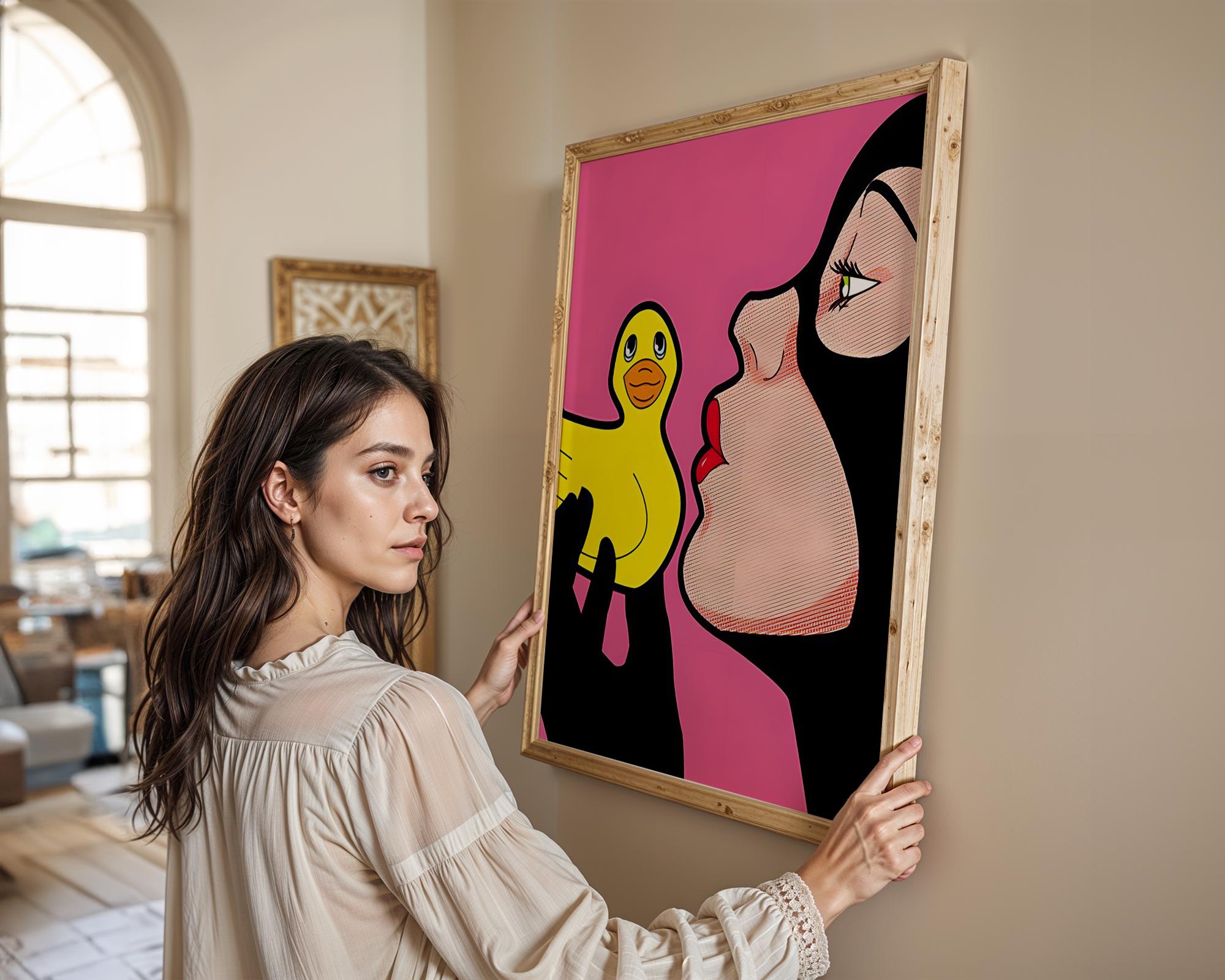 Modern Pop Art | Woman with Rubber Duck Print | Retro Comic Style wall art print, modern home decor, unframed artwork by Nomad & Nest
