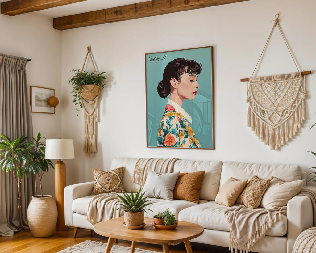 Modern Pop Art | Audrey Hepburn  Print | Floral Jacket, Retro Hollywood Glamour wall art print, modern home decor, unframed artwork by Nomad & Nest