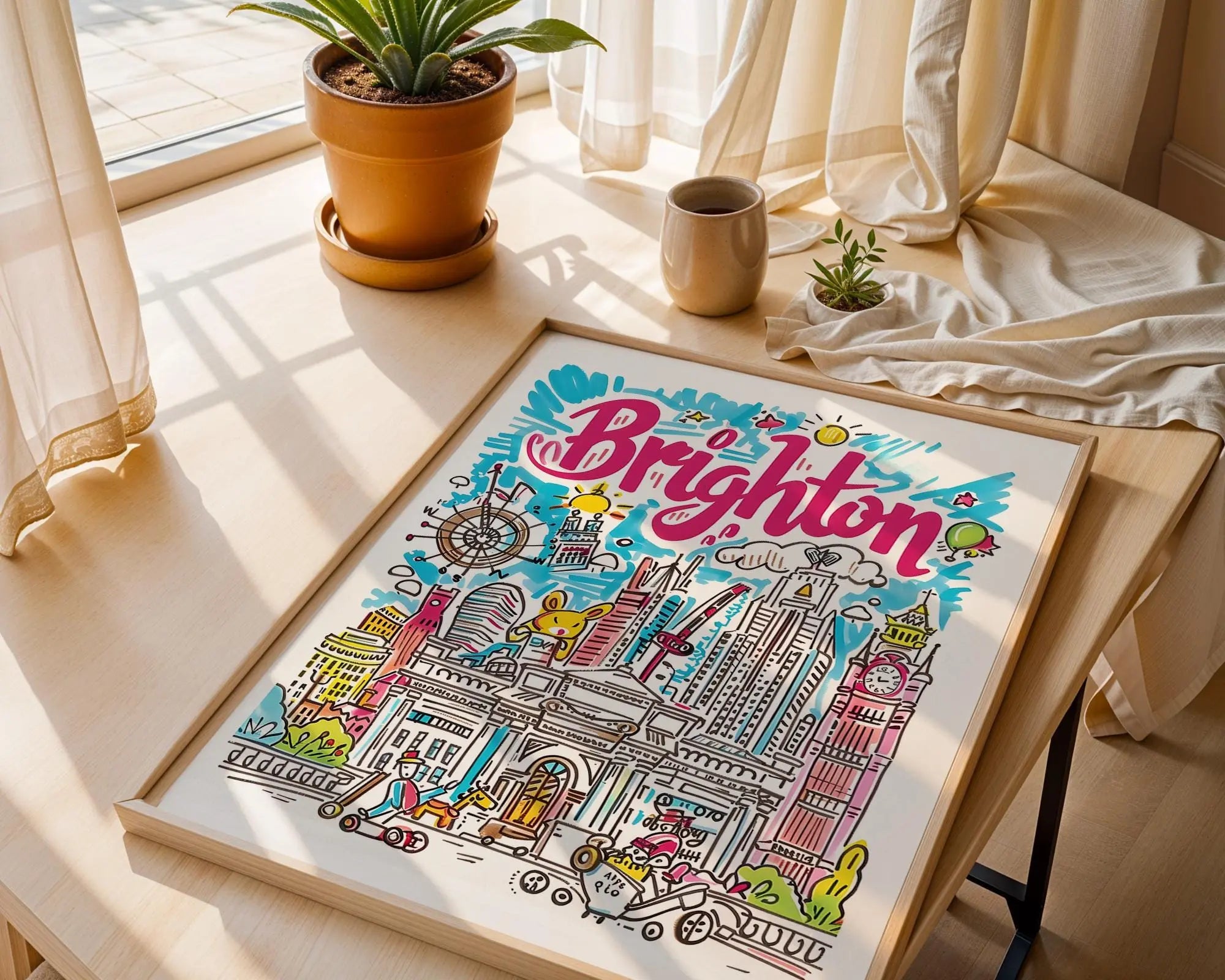 Brighton England Travel Poster | Quirky UK Seaside Art Print wall art print, modern home decor, unframed artwork by Nomad & Nest