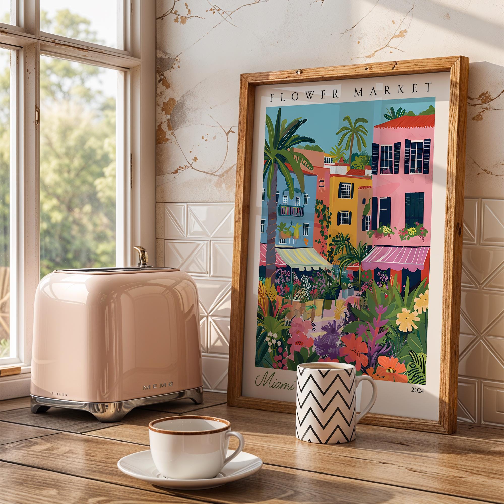 Miami Flower Market Art Print | Tropical Cityscape Travel Poster wall art print, modern home decor, unframed artwork by Nomad & Nest