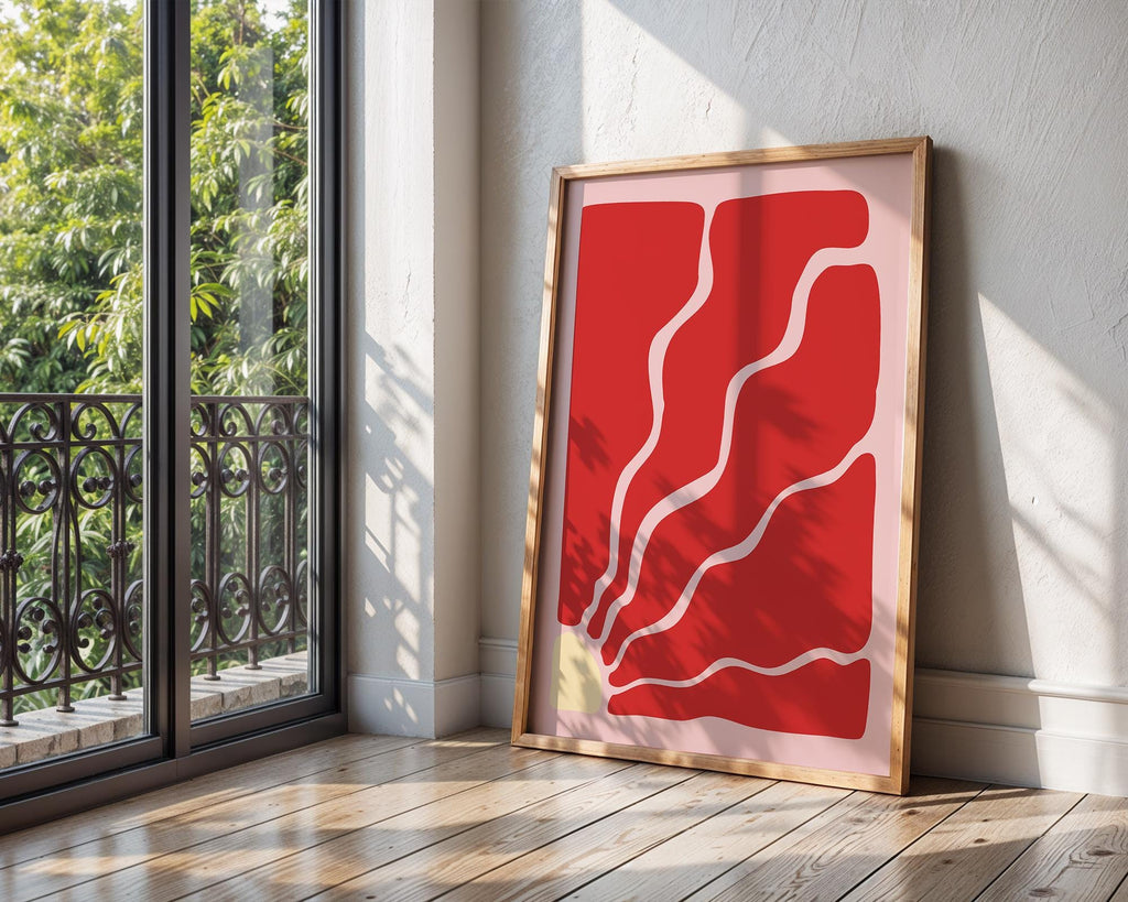 Abstract Red Flowing Lines Print | Mid Century Modern Art wall art print, modern home decor, unframed artwork by Nomad & Nest
