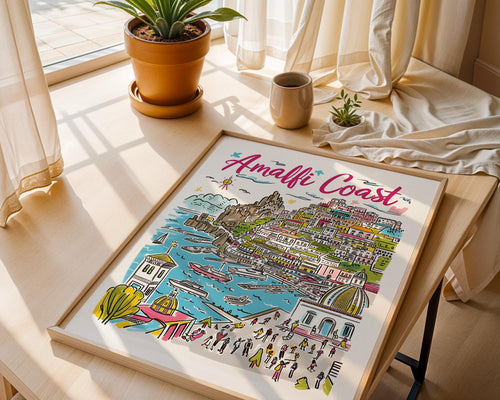Amalfi Coast Art Print | Italian Travel Poster, Colorful Illustration wall art print, modern home decor, unframed artwork by Nomad & Nest