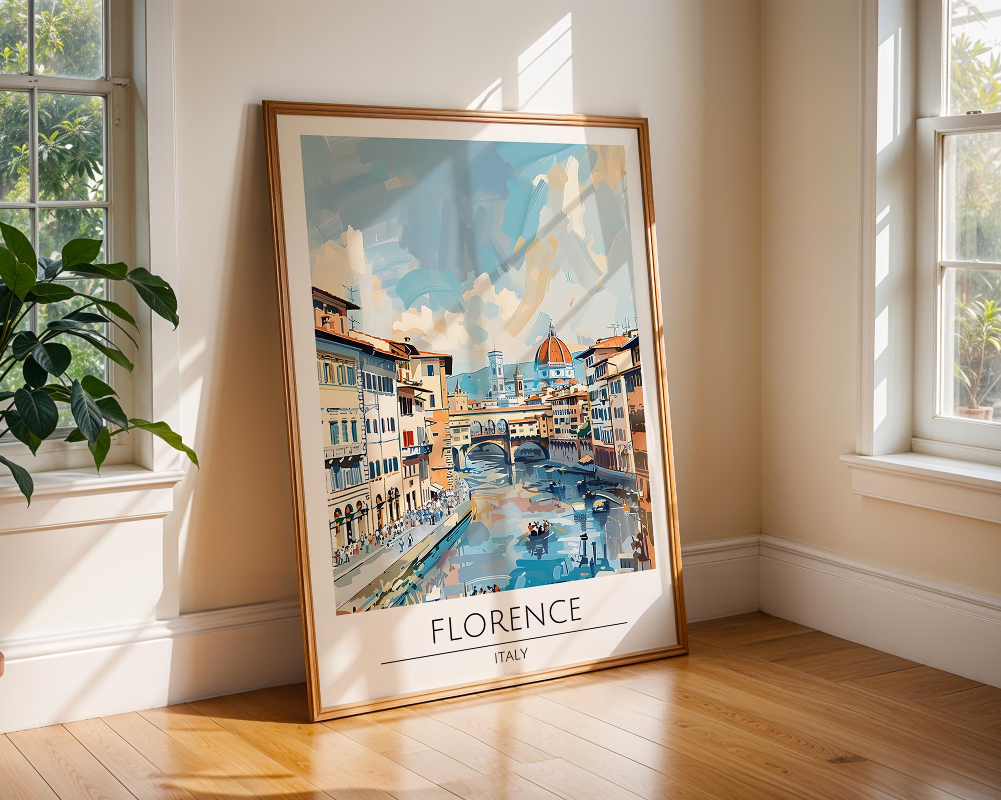 Florence Italy Travel Poster | Ponte Vecchio River Scene Art Print wall art print, modern home decor, unframed artwork by Nomad & Nest