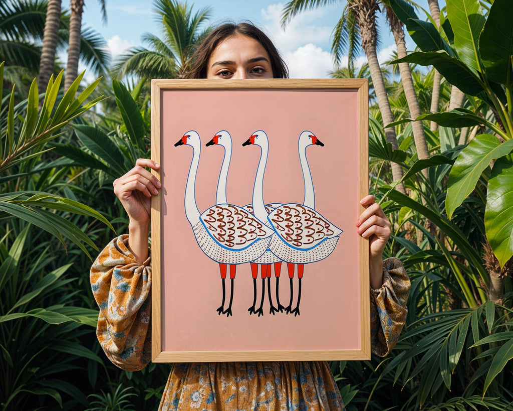 Nordic Goose Art Print | Minimalist Pink Bird Illustration wall art print, modern home decor, unframed artwork by Nomad & Nest