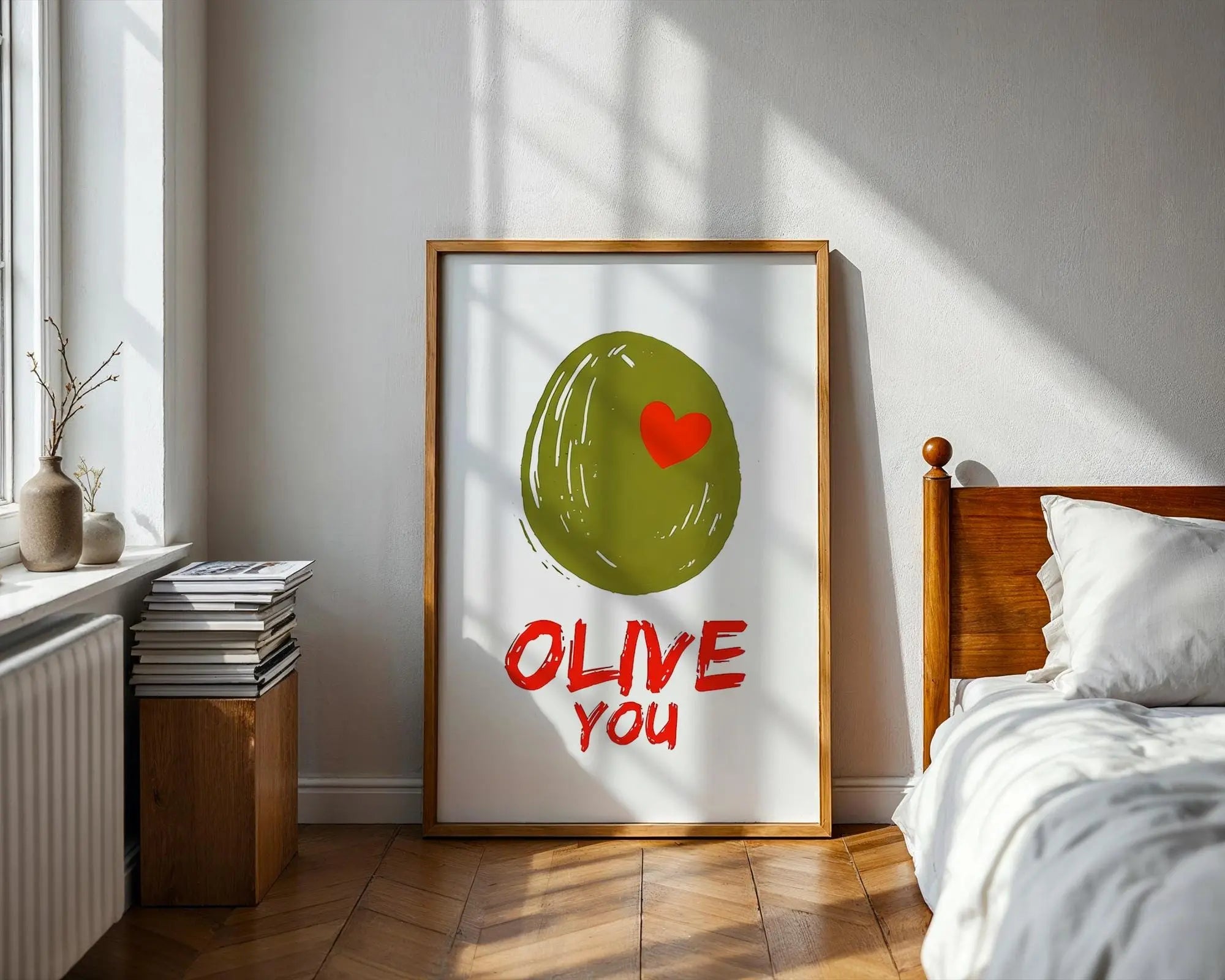Olive You Pun Print | Funny Kitchen Poster, Mediterranean Decor wall art print, modern home decor, unframed artwork by Nomad & Nest