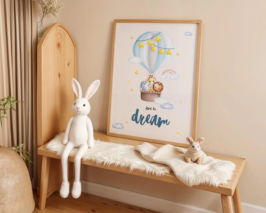Playroom Ideas | Hot Air Balloon Nursery Print | Dare to Dream Quote Wall Art wall art print, modern home decor, unframed artwork by Nomad & Nest