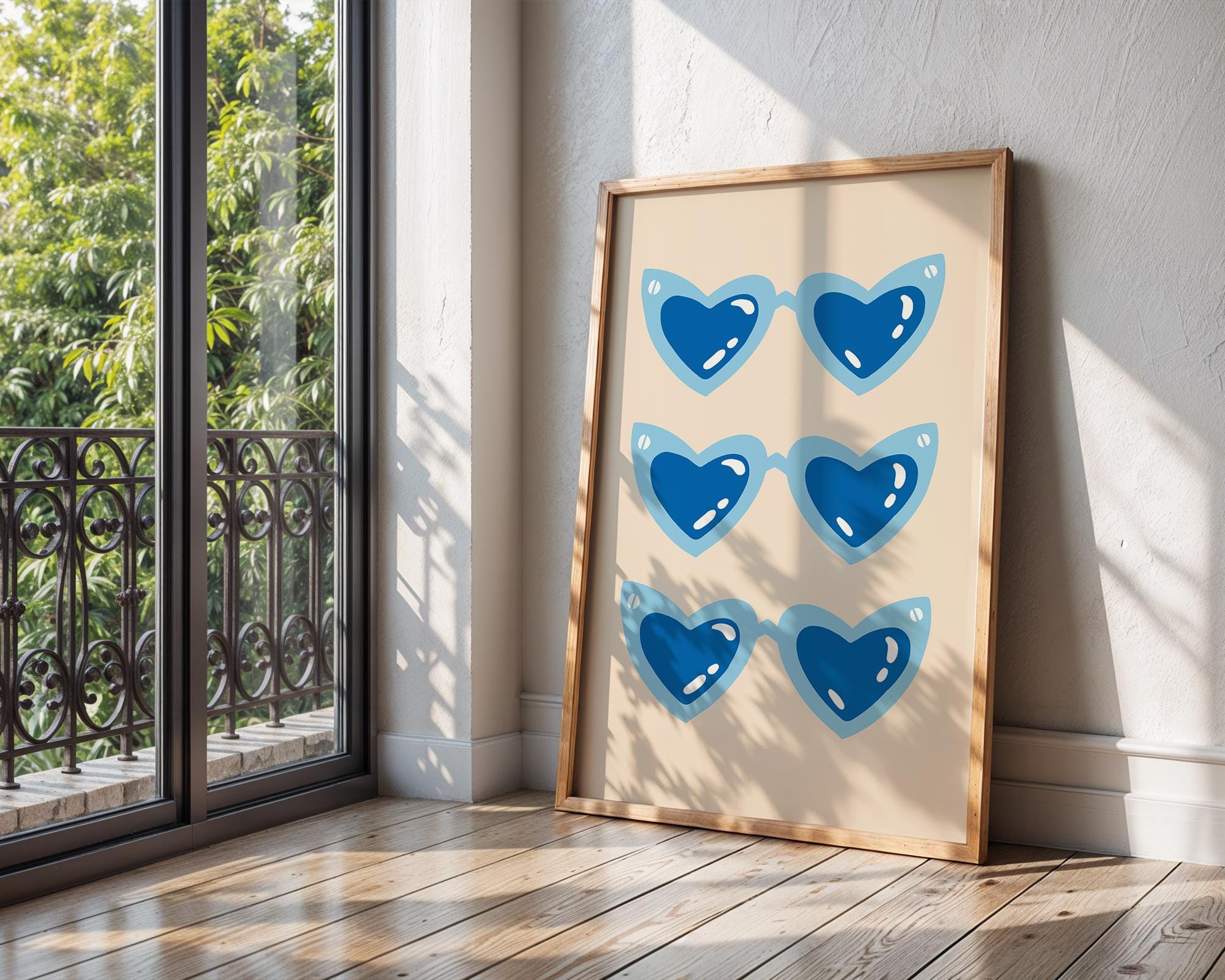 Blue Heart Sunglasses Print | Retro Pop Art Poster wall art print, modern home decor, unframed artwork by Nomad & Nest