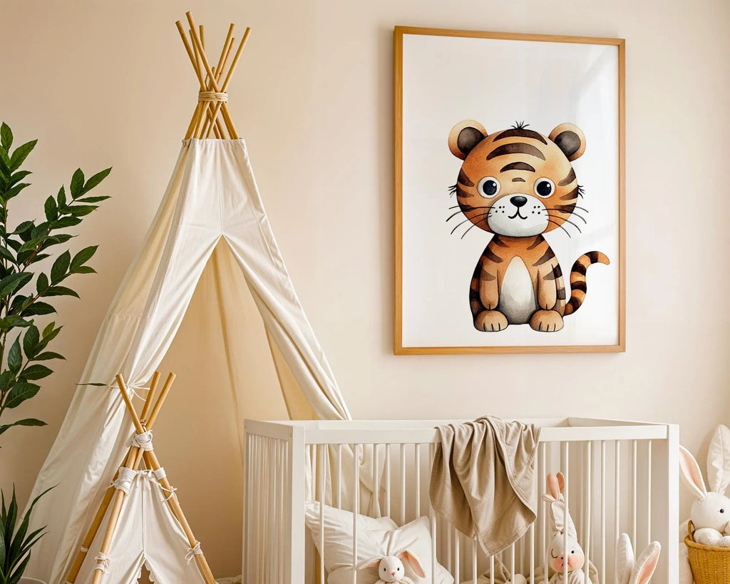 Playroom Ideas | Tiger Nursery Wall Art | Jungle Animal Baby Deco wall art print, modern home decor, unframed artwork by Nomad & Nest
