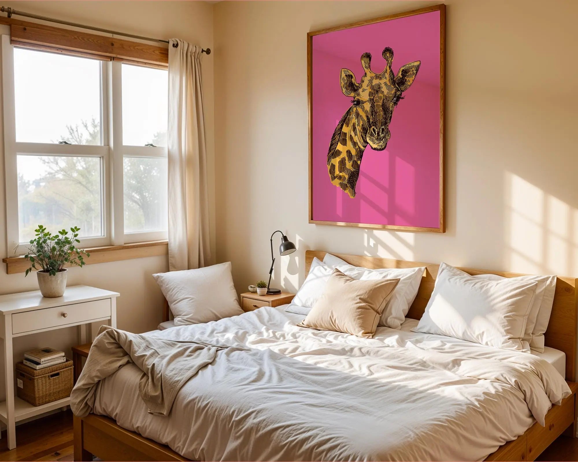 Pop Art Giraffe Print | Yellow & Black on Pink, Modern Animal Poster wall art print, modern home decor, unframed artwork by Nomad & Nest