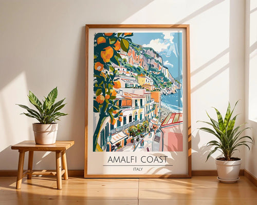 Amalfi Coast Print | Italy Seaside, Colourful Cliffside Art wall art print, modern home decor, unframed artwork by Nomad & Nest