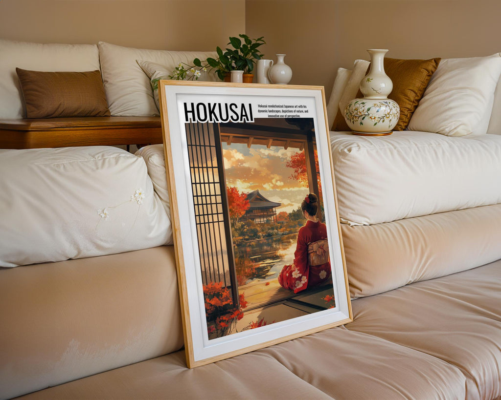 Japanese Poster | Geisha Kimono Art Print – Tranquil Autumn Landscape wall art print, modern home decor, unframed artwork by Nomad & Nest