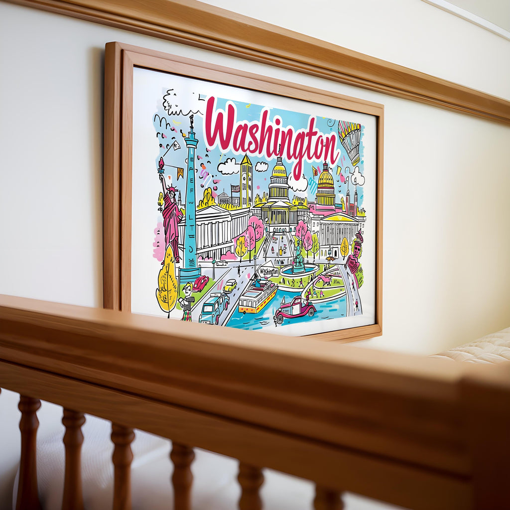 Washington D.C. Cityscape Poster | Colorful Travel Art Print wall art print, modern home decor, unframed artwork by Nomad & Nest