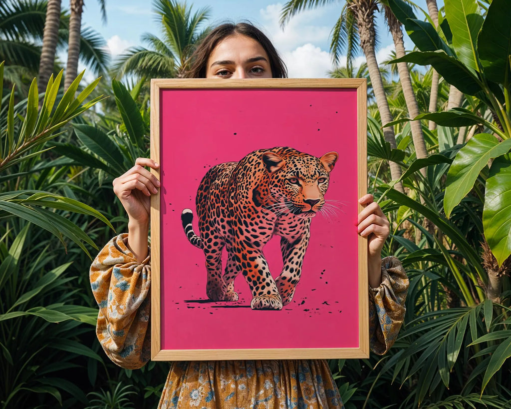 Leopard on Hot Pink Print | Bold Animal Wall Art wall art print, modern home decor, unframed artwork by Nomad & Nest